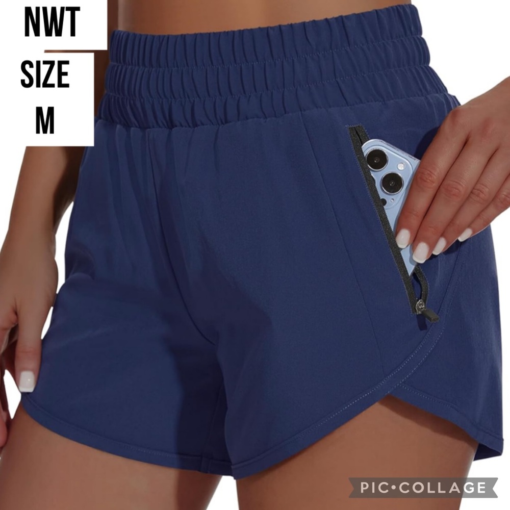 NWT MIVEI Womens Shorts High Waisted Athletic Shorts 4" Inseam High Rise Navy M